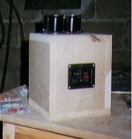 Satellite box under construction, with tweeter and binding posts